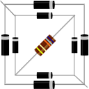 Image show 8 diodes in bridge configuration, one bridge had a resistor on the output