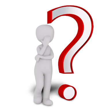 White doll next to a red and white question mark.