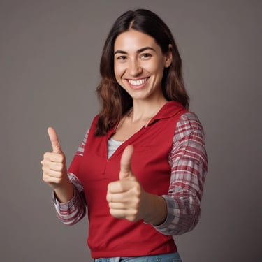 A smiling girl giving a thumbs up, showcasing her approval.