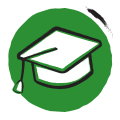 icoon in groen met zwart-wit van hoofddeksel universiteit