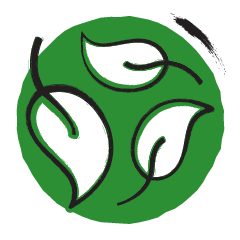 icoon in groen en zwart van drie blaadjes in een cirkel