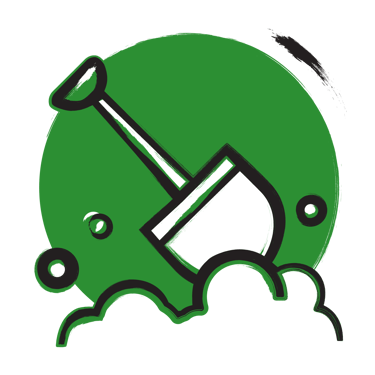 icoon in groen met zwart van een schep in de aarde