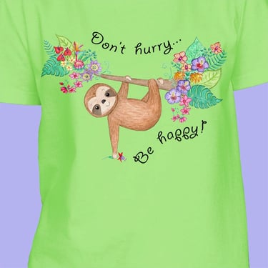 Green-t-shirt-with-cute-sloth-for-women-and-girls-t-shirts; animal-t-shirt-for-women-and-kids