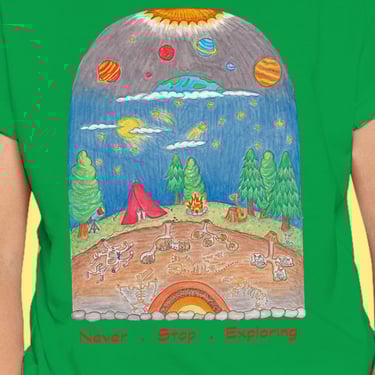 children-t-shirt-green-colour-with-night-sky-and-planets; kids-t-shirts-with-earth-and-camping-graphic-tee