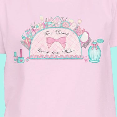 pink-t-shirt-with-be-yourself-quote-and-cute-graphic-tees-women; cotton-t-shirts-women-in-pink-with-cute-beauty-product;