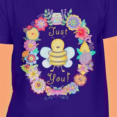 Purple-colour-bee-t-shirt-with-flower-on-t-shirt; flower-graphic-tee-for-girls-and-women