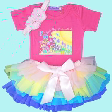 tutu-outfits-for-newborns-with-rainbow-tutu-and-pink-bodysuit; pink-onesie-with-rainbow-tutu-baby-gift-set;