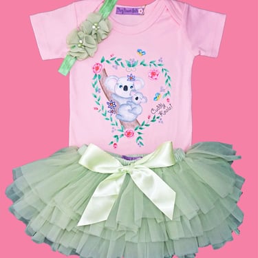 koala-baby-on-pink-bodysuit-and-tutu-outfits-for-newborns-with-headband; koala-baby-clothes-with-headband-for-newborn;