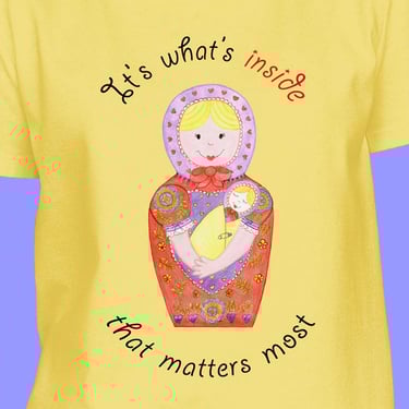 Yellow-colour-T-shirt-with-Babushka-Dolls-for-women-and-girls