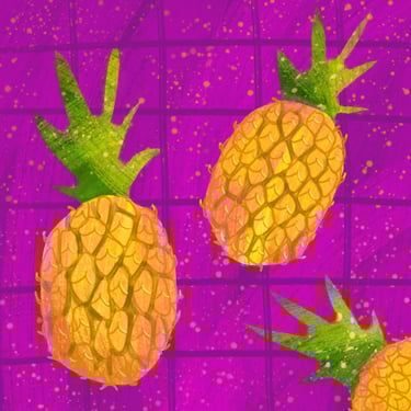 Digitalezeichnung von Ananas, impressionistische Rezeptillustrationen Editorial Bilderbuch Essensillustration 