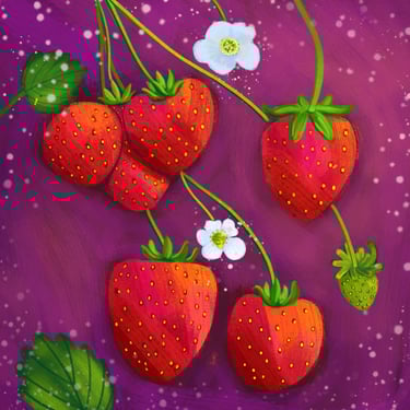 Digitalezeichnung von Erdbeeren, impressionistische Rezeptillustrationen Editorial Bilderbuch Essensillustration 