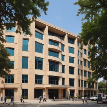 A vibrant aerial shot of Manglaytan University's main campus building surrounded by green lawns.