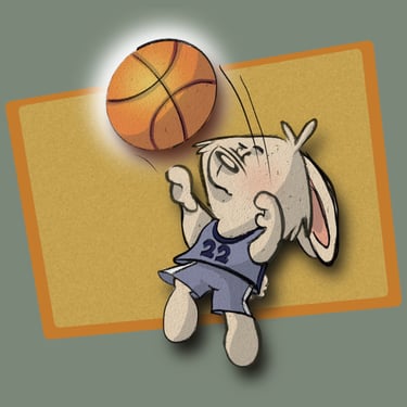 A bunny shooting a basketball wearing the number 22
