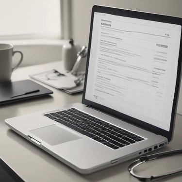 Un ordinateur portable avec les applications bureaux de gestion de cabinets médicaux