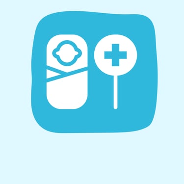 A swaddled baby icon with a healthcare cross