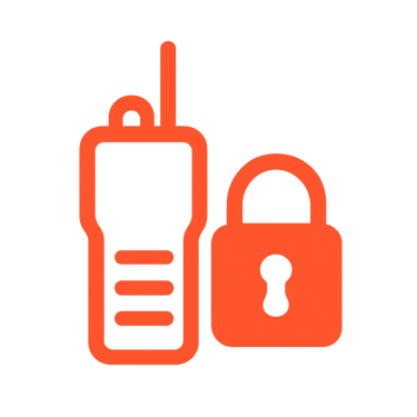 Icono de radio junto a un candado cerrado, simbolizando cifrado AES y seguridad en comunicaciones cr