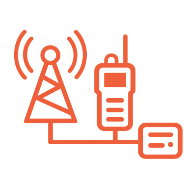 Icono de radio conectado a una torre y servidor, indicando integración de P25 con redes y sistemas y