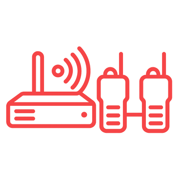 Icono de base fija MESH conectada a radios móviles y portátiles, sin torres ni infraestructura tradi