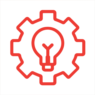 Icono de engrane con bombilla en el centro, representando configuración técnica flexible y alimenta