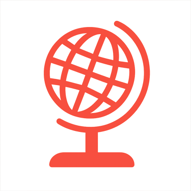 Icono de globo terráqueo de escritorio con soporte, representando capacidad de comunicación global