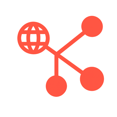 Icono de nodos conectados por líneas, representando interoperabilidad entre redes LTE, IP, analógica