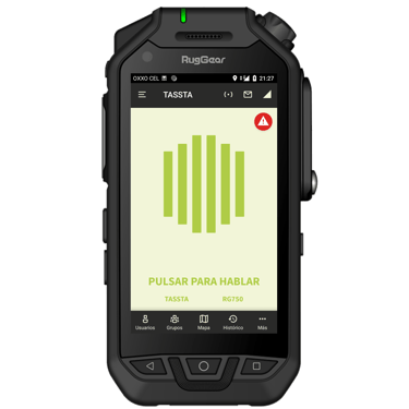 radio MCPTT RUGGEAR RG75 con la plataforma tassta