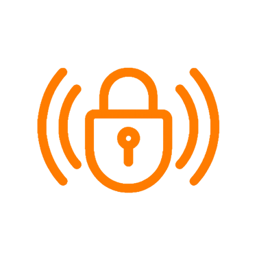 Ícono de seguridad digital con candado sobre ondas de radio