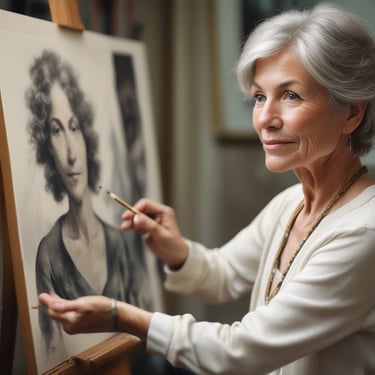 circular photograph or drawing of the artist