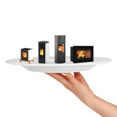 a person holding a tray with a small stove