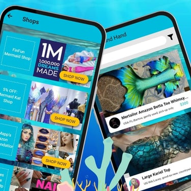 a mobile screenshot showcasing the mer deals and the second hand bazaar on MerMapp to get partner discounts and save big