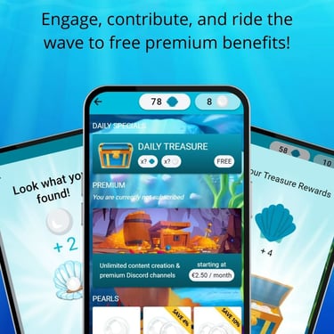 a mobile screen showing the different gamification methods present in MerMapp