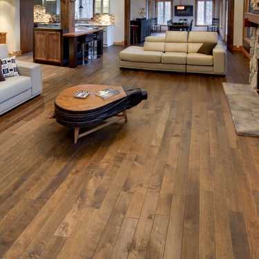 Vision Flooring floor installation, dark brown colored hardwood floors.