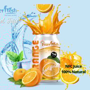 image cannete jus orange avec des oranges coupés
