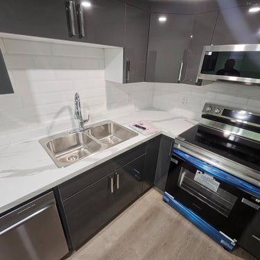 High Glossy grey cabinets 