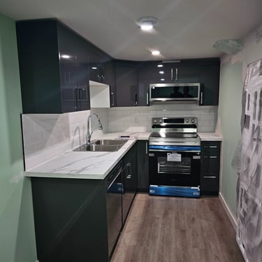 High Glossy grey cabinets 