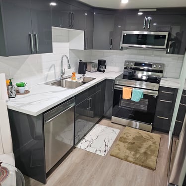 High Glossy grey cabinets 