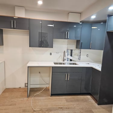 dark grey glossy cabinets