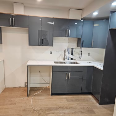 High Glossy grey cabinets 