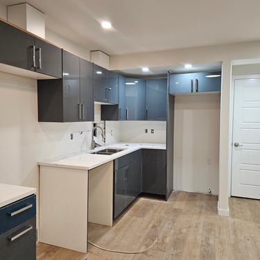 High Glossy grey cabinets 