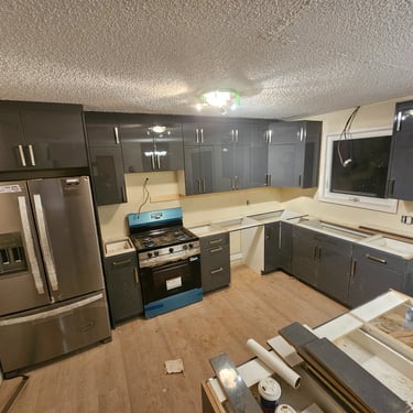 High Glossy grey cabinets 