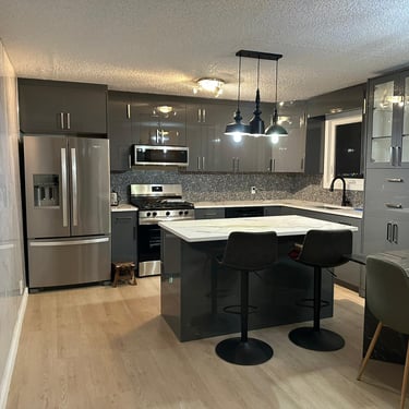 High Glossy grey cabinets 