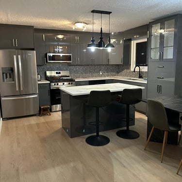 High Glossy grey cabinets 