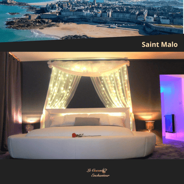 photos saint malo et photo de la love room du cocon enchanteur avec son lit rond blanc