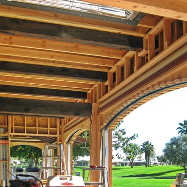 Rood structurewith recessed Infratech heaters on the golf course.