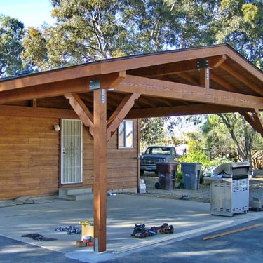 Freestanding 2-car wood carport located in Perris, California.