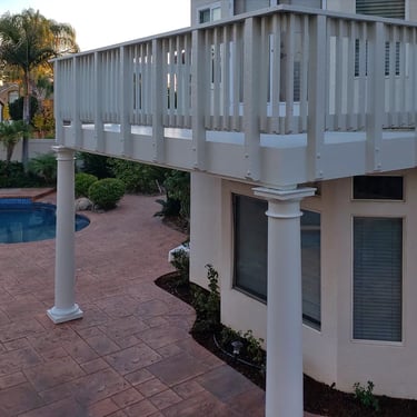 Wood balcony poolside in murrieta, Californis.