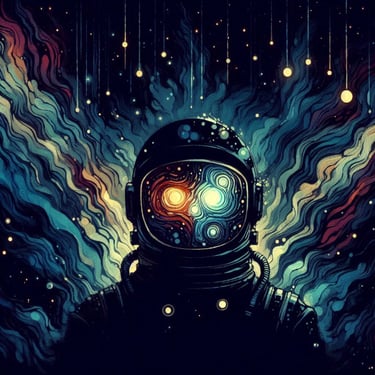 A colourful astronaut portrait | Cosmic Dualism | Abstract Art
