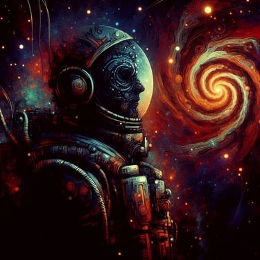 A cosmic astronaut portrait, side-view | Spiral Nebula