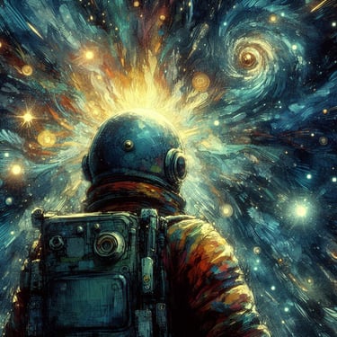 A back-view portrait of an astronaut gazing into the breathtaking depths of the cosmic abyss.