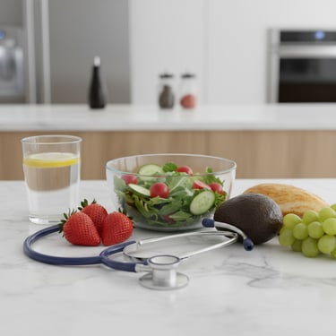 Stéthoscope entrelacé avec des aliments frais